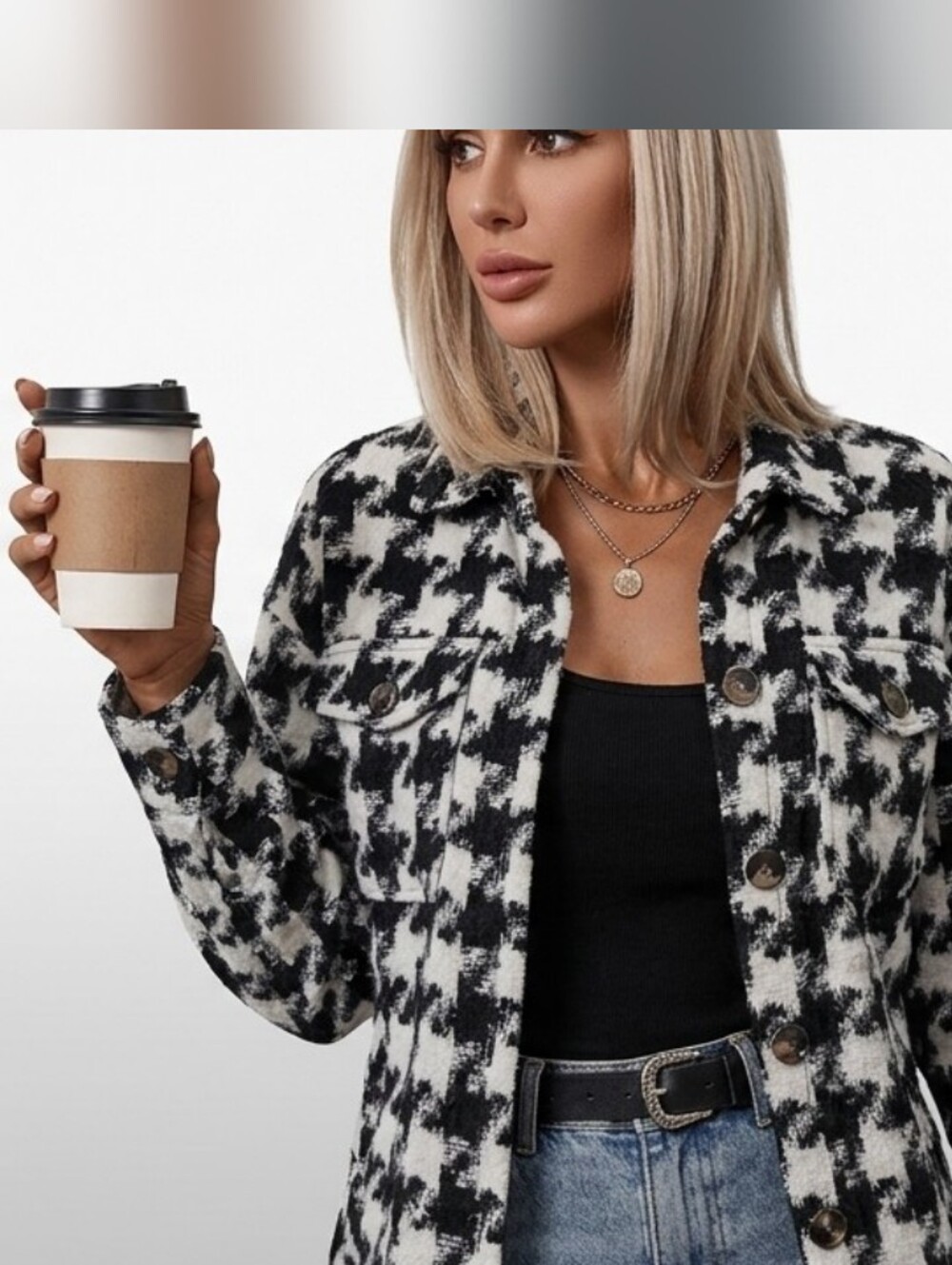 Revamped Black and White Houndstooth Jacket